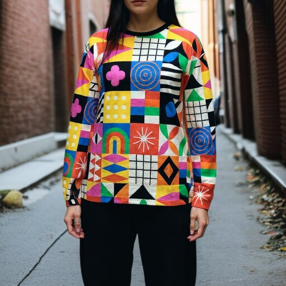 Wild & Pree Kaliedo Quilt  XL- 100% Cotton Sweatshirt - Picture 1 of 9